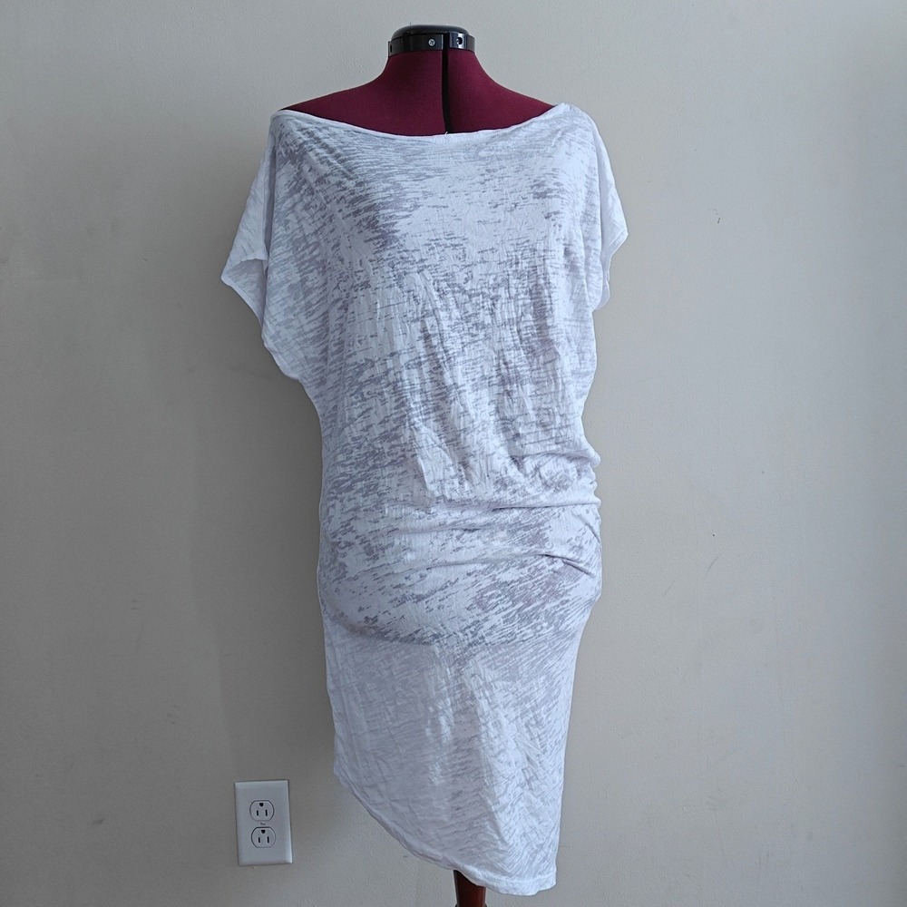 Hapi by Hapiru White Burnout Asymmetrical Tunic Dress Size 4  Made in USA NEW